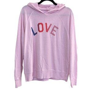 Love Print Sundry Pink Hoodie Size 2 Cotton Blend Womens Casual Long Sleeve Top